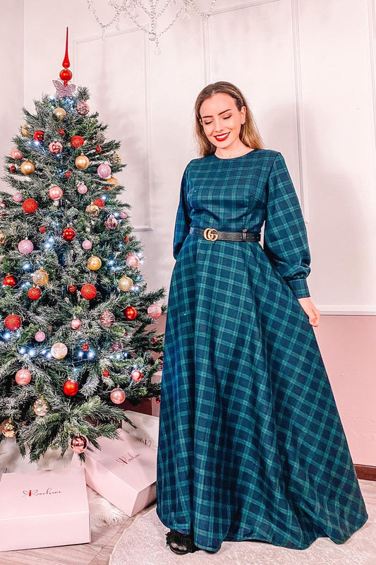 Abito lungo in tartan verde e blu - Romantic Christmas