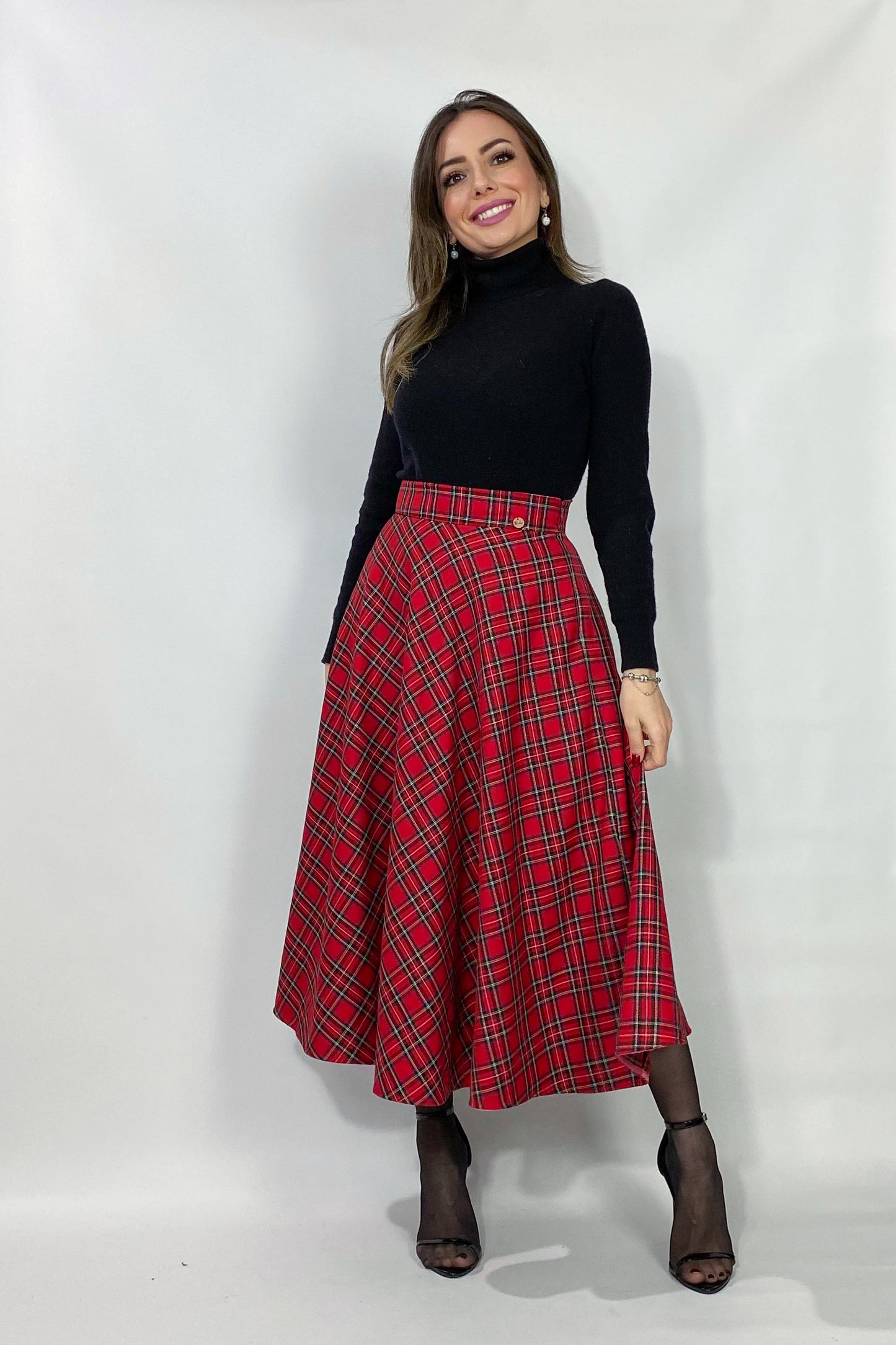 Gonna a ruota in tartan rosso - Charlotte