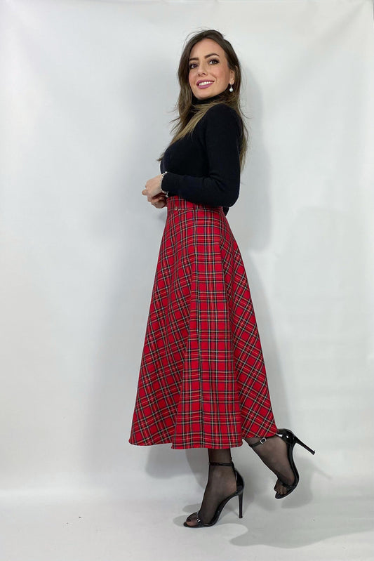 Gonna a ruota in tartan rosso - Charlotte