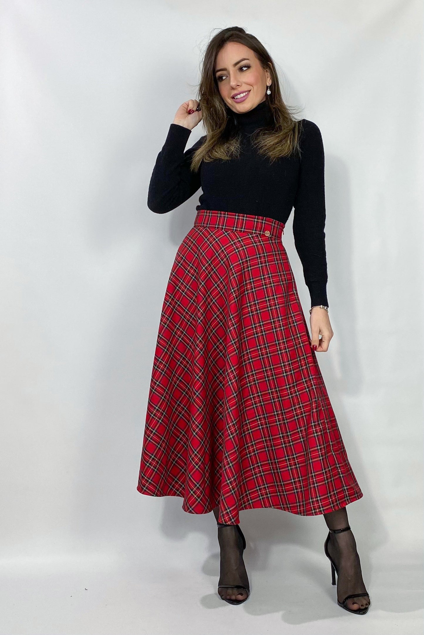 Gonna a ruota in tartan rosso - Charlotte