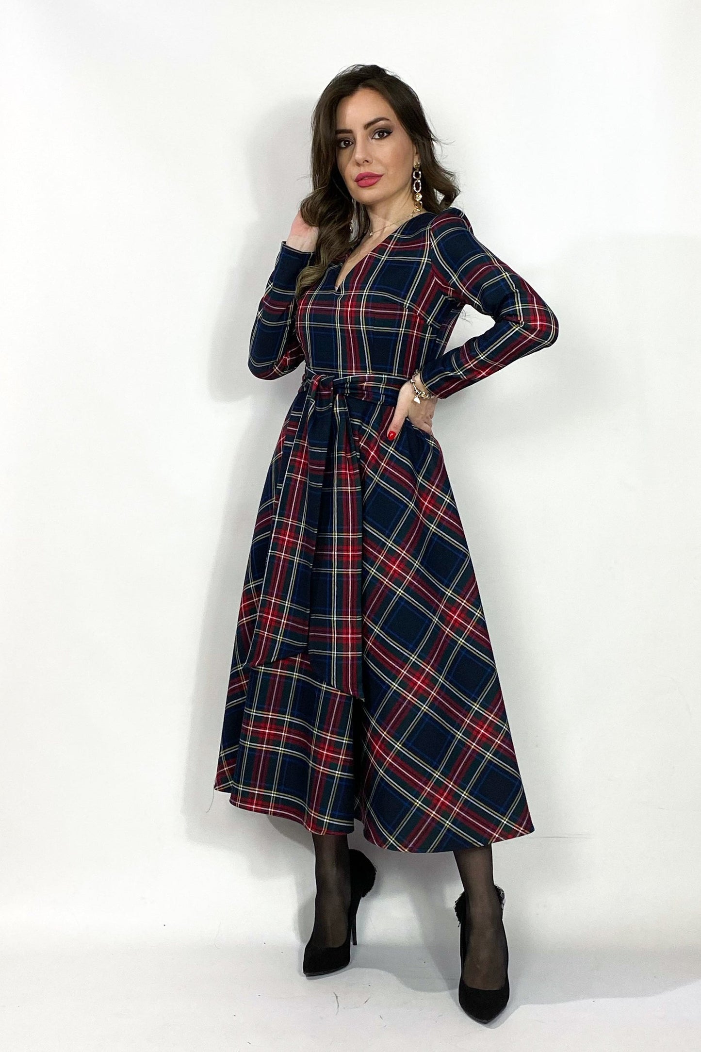 Taglia 38 - Abito midi in tartan nero - Black Bells