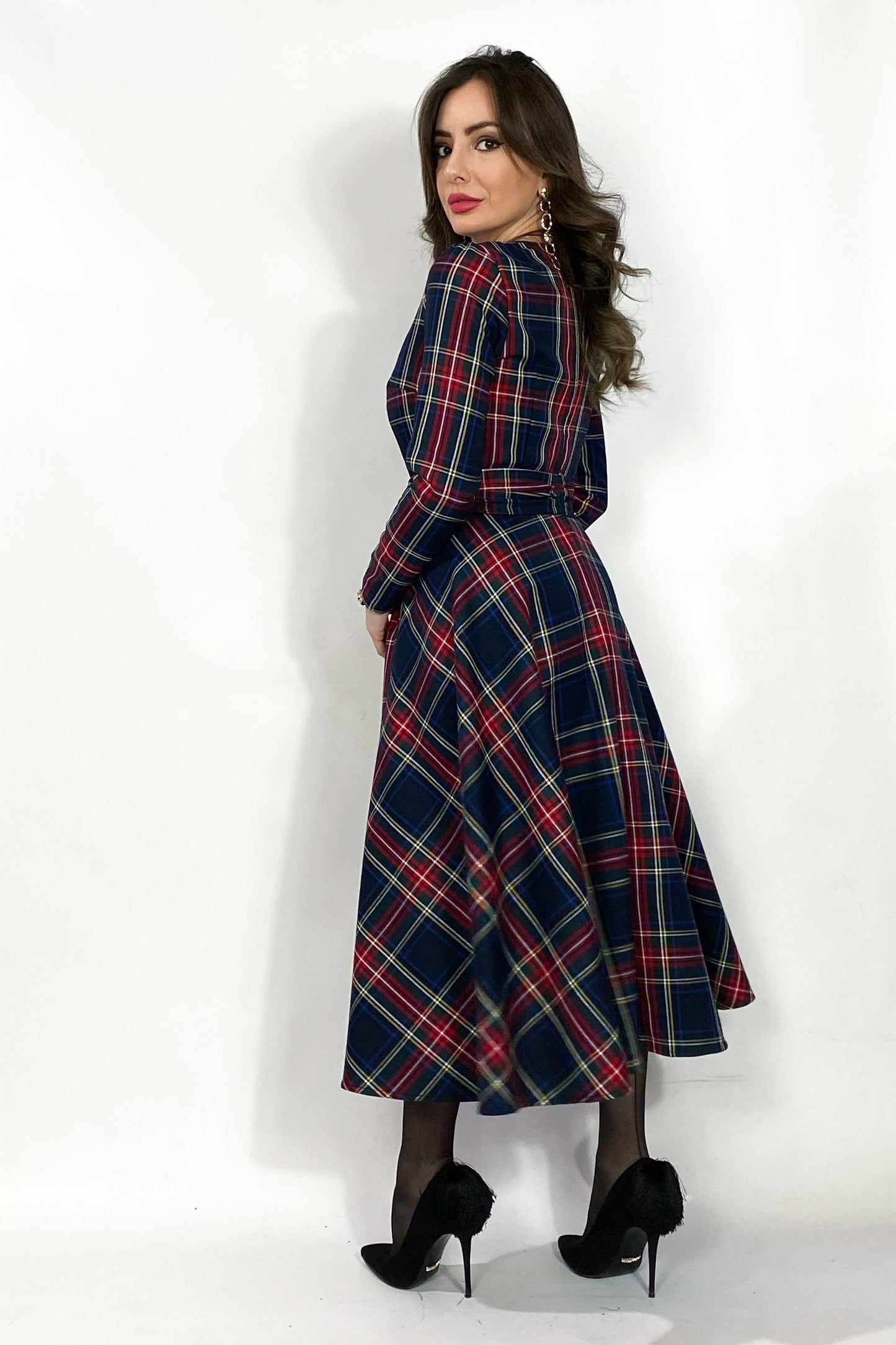 Abito midi in tartan nero - Black Bells