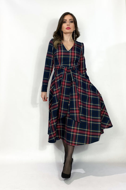 Abito midi in tartan nero - Black Bells