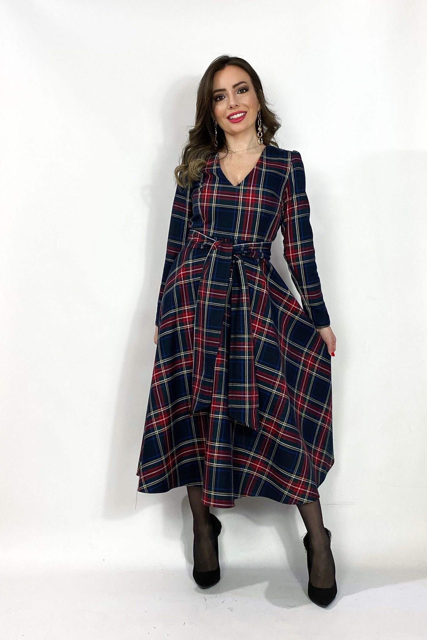 Abito midi in tartan nero - Black Bells