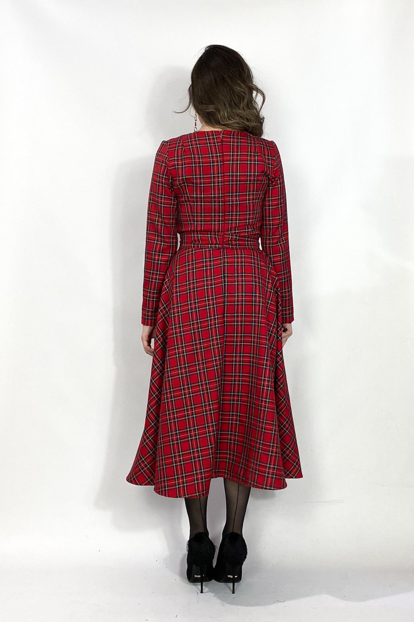 Abito midi in tartan rosso - Christmas Flower