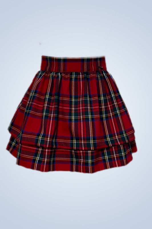 Taglia 42 - Minigonna a balze arricciate in tartan Rosso