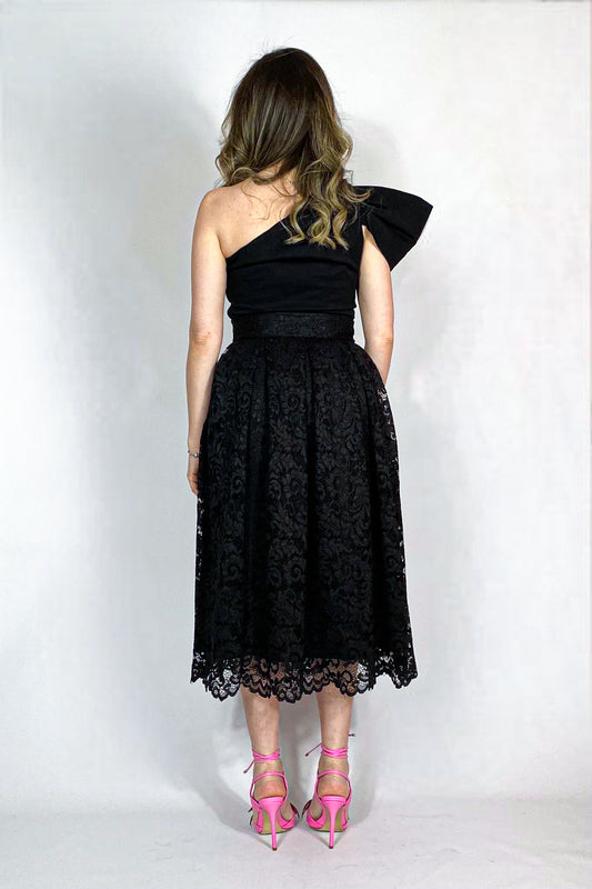 Taglia 42 - Gonna a pieghe in pizzo nero - Romantic Lace