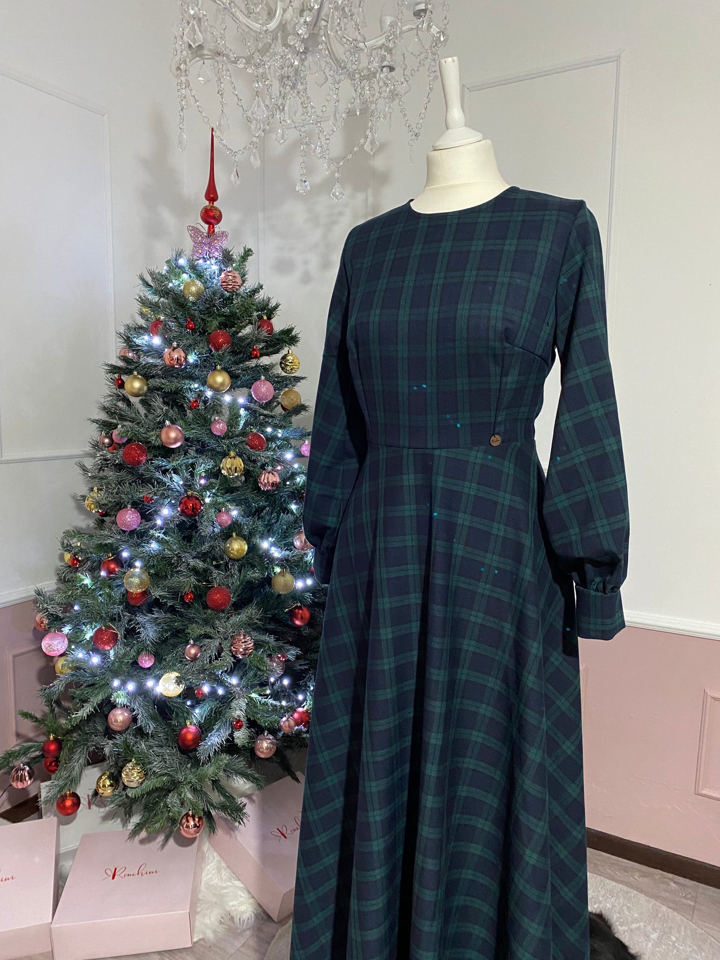 Abito lungo in tartan verde e blu - Romantic Christmas