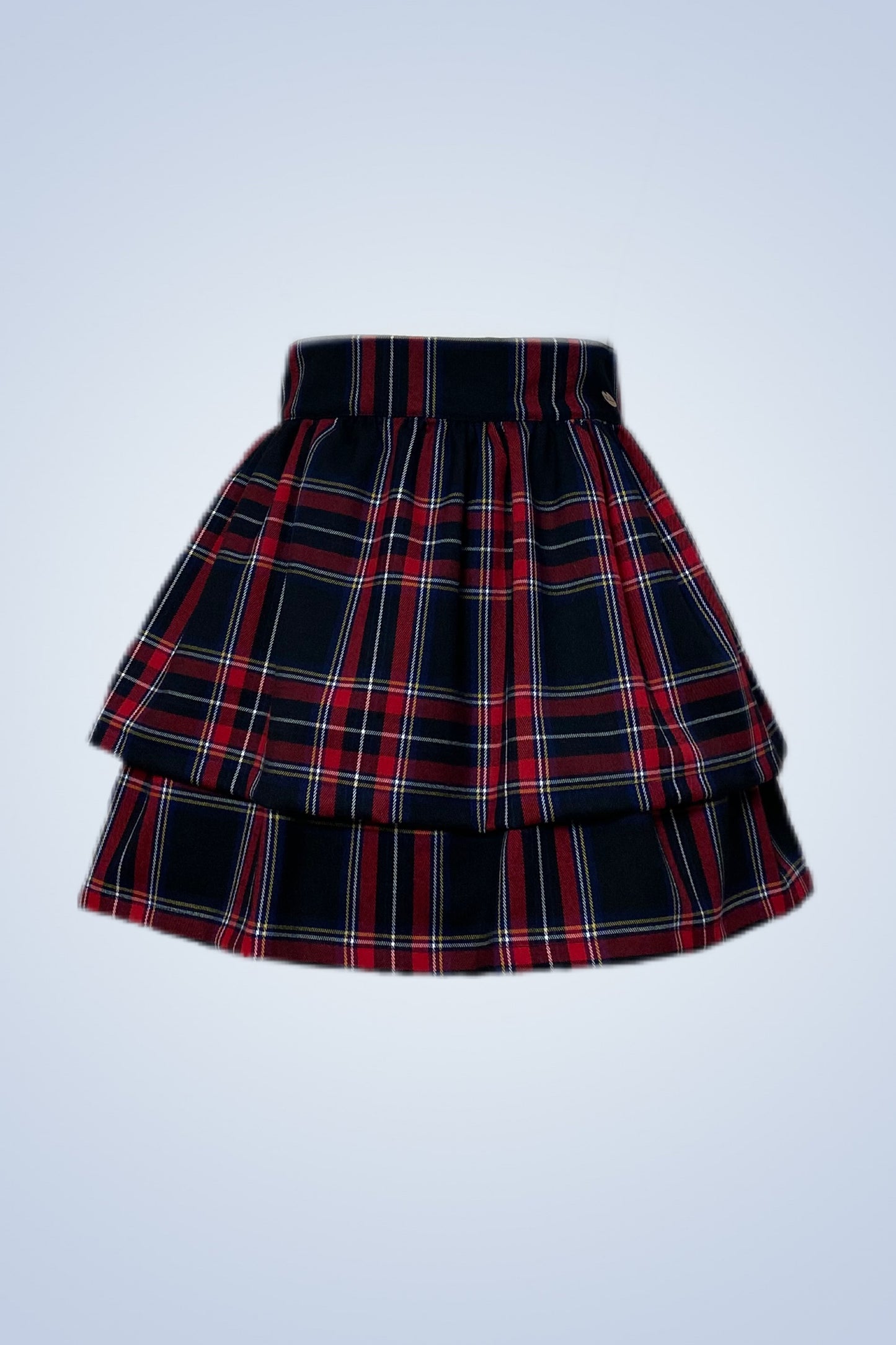 Minigonna a balze arricciate in tartan blu