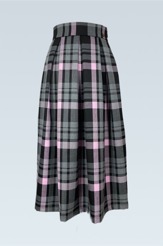 Taglia 40 - Gonna a pieghe in tartan grigio e rosa