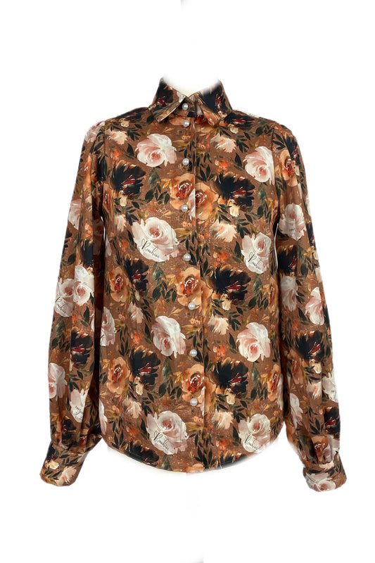 Camicia in Raso di Cotone Stampata - Autumn colors