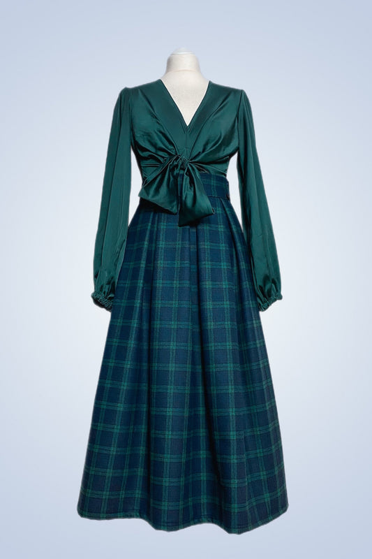 Gonna a pieghe in tartan verde e blu