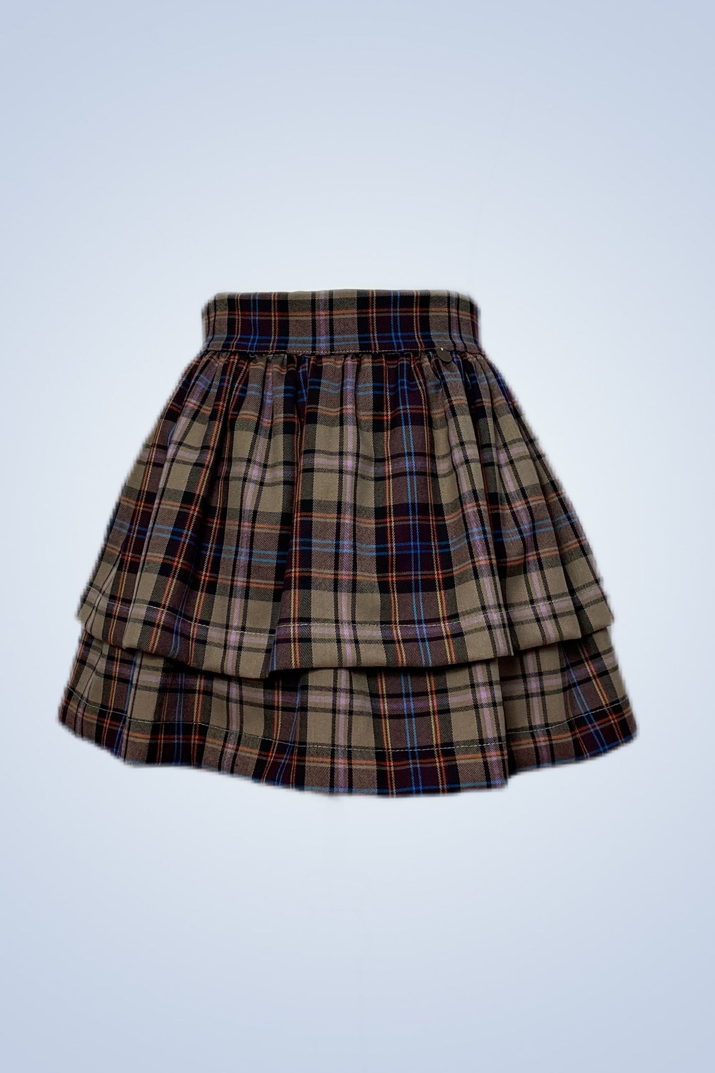 Minigonna a balze arricciate in tartan marrone